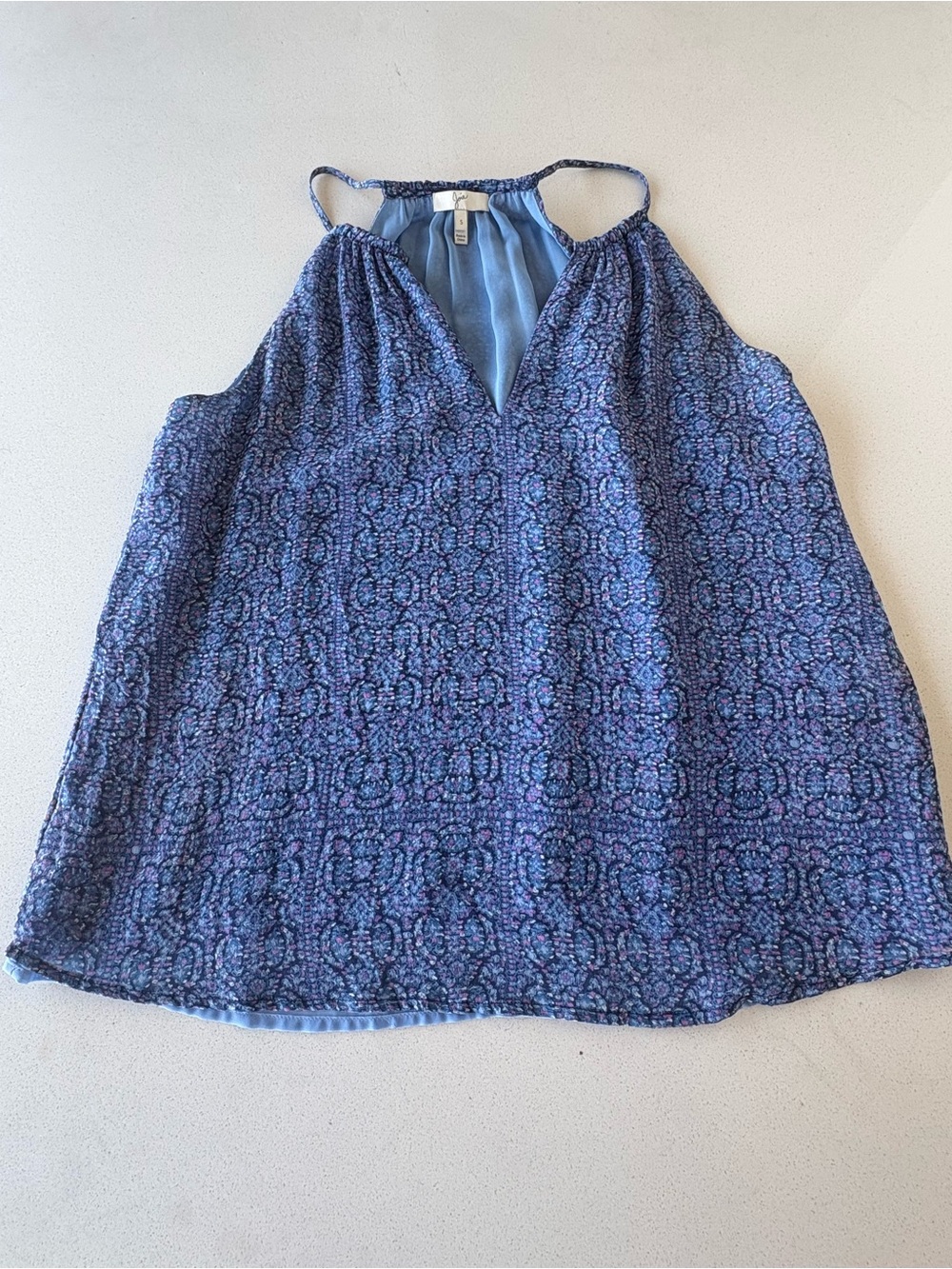 Joie Silk Blend Blue Floral Print Sleeveless Tank Top Size Small